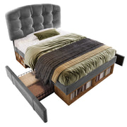 Letto con Cassetti 90 x 200 cm; Testiera Regolabile e Vani Aperti in Velluto - Grigio