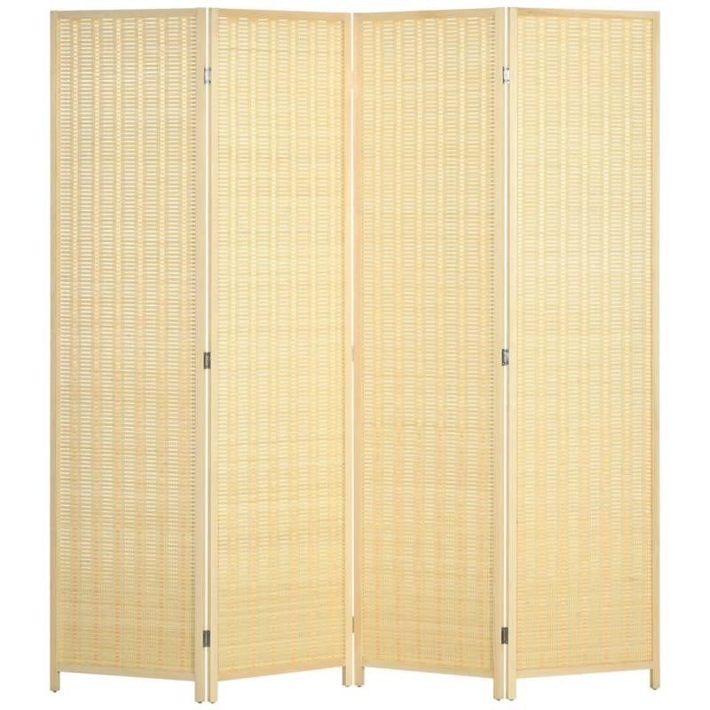 PARAVENTO PIEGHEVOLE  DA INTERNO A 4 ANTE IN LEGNO E BAMBÙ H 180 CM NATURALE