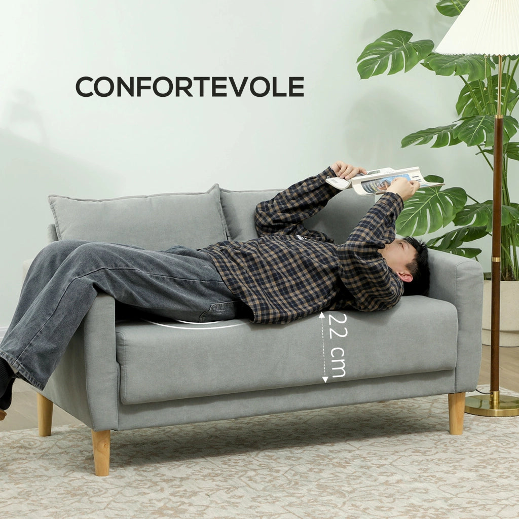 Divano 2 Posti in Tessuto ¨C Zephmum ¨C Grigio con Gambe in Legno e Cuscini