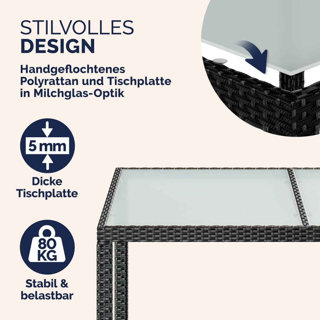 ® Tavolo da Giardino 150x90x75cm Polyrattan Altezza Regolabile 5 mm Vetro Tavola da Pranzo Terrazza Balcone Mobili da Esterno Outdoor