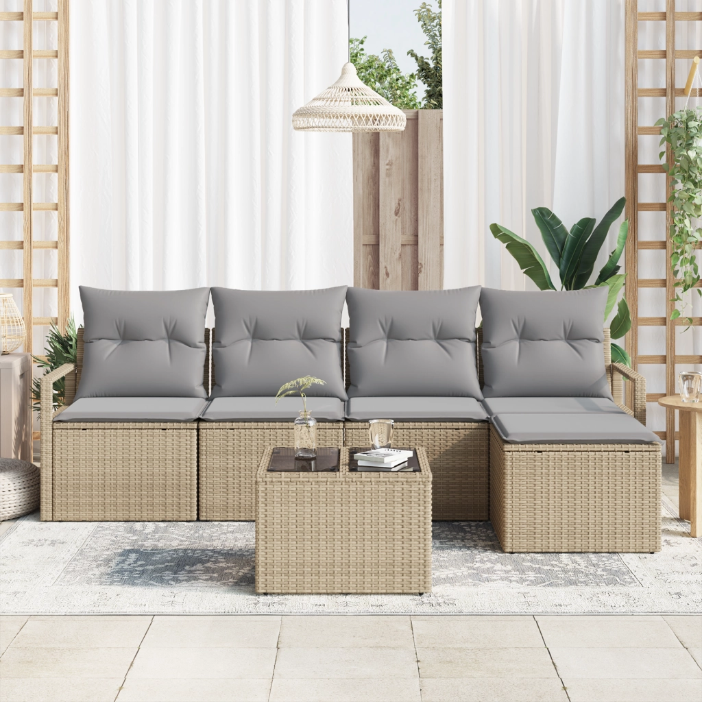 Set divani giardino  6 pezzi con cuscini in polyrattan nero
