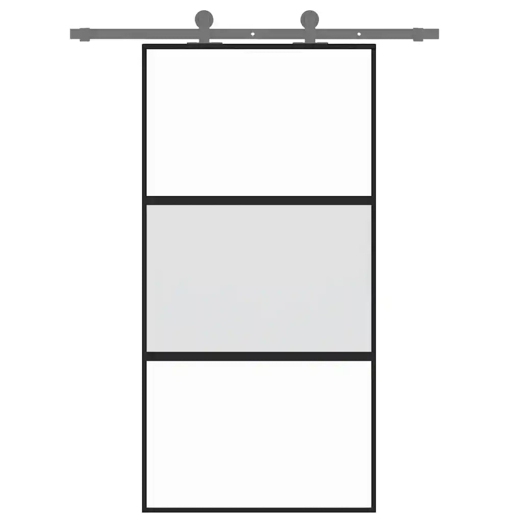 Porta Scorrevole Nera 102,5x205 cm Vetro Temperato e Alluminio 155203