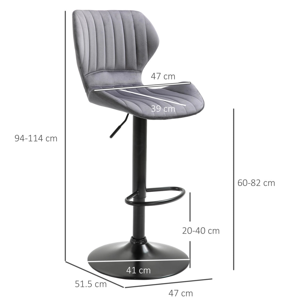 EasyComfort Set 2 Sgabelli da Bar ad Altezza Regolabile con Seduta Ergonomica e Poggiapiedi, Sgabelli Alti in Effetto Velluto e Metallo, 47x51.5x92-114 cm, Grigio