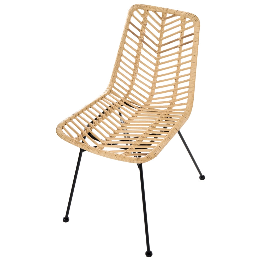 Set di 2 sedie in rattan naturale con seduta e schienale in vimini, senza braccioli, gambe in ferro