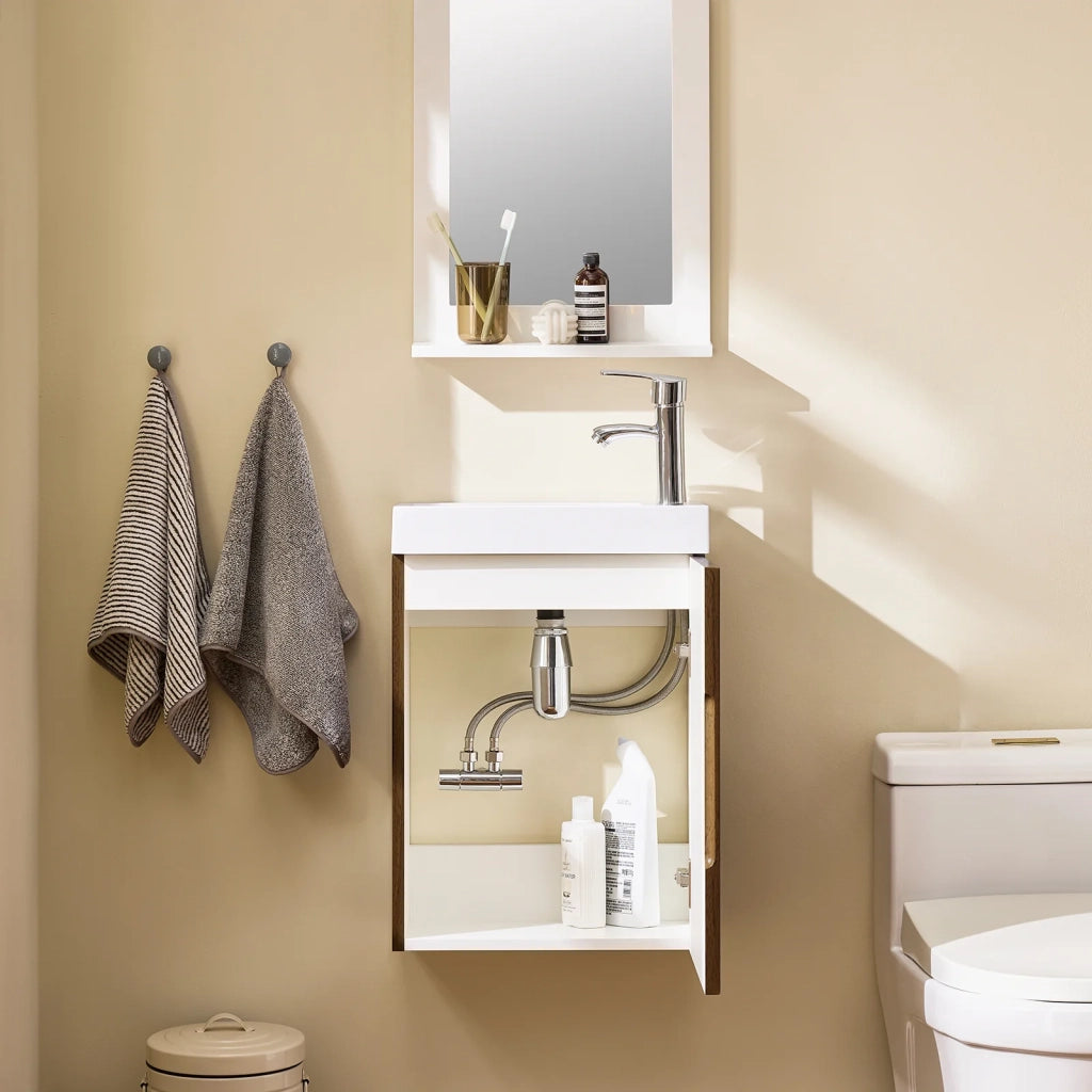 SoBuy Mobile Sottolavabo con 1 Anta, Armadietto Bagno, Mobile Sospeso con Lavabo, Mobiletto Salvaspazio, Marrone, 40x22x56 cm BZR196-BR