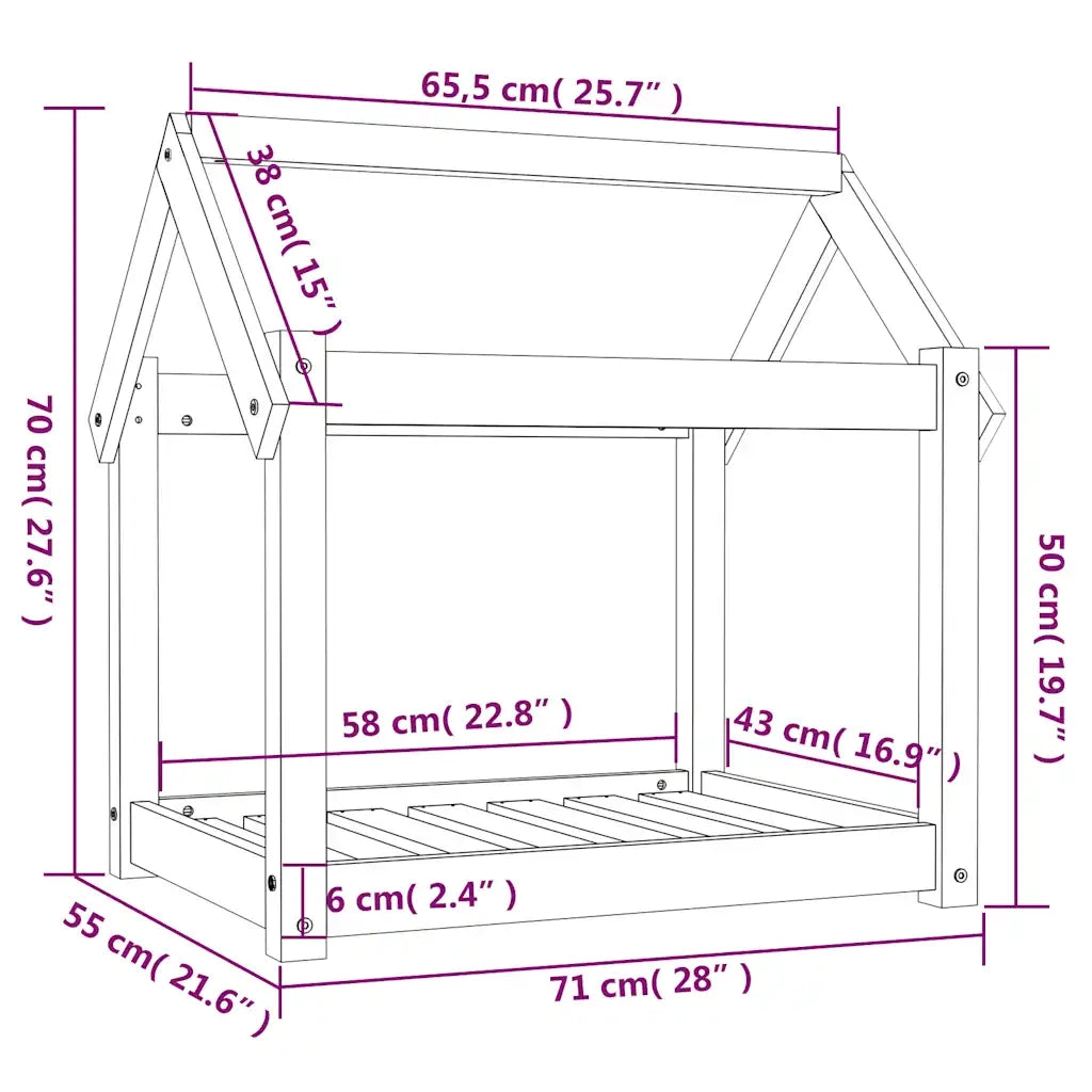 Cuccia per Cani Ambra 71x55x70 cm in Legno Massello di Pino CFW4507132