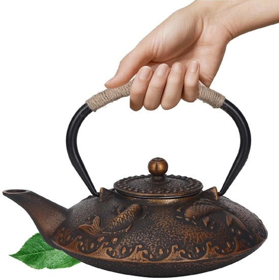 Casseruola per acqua 0,9L - Stile Giapponese - Cassetta elegante - Teiera domestica - Maniglia con protezione termica - Disegno pesce Koi
