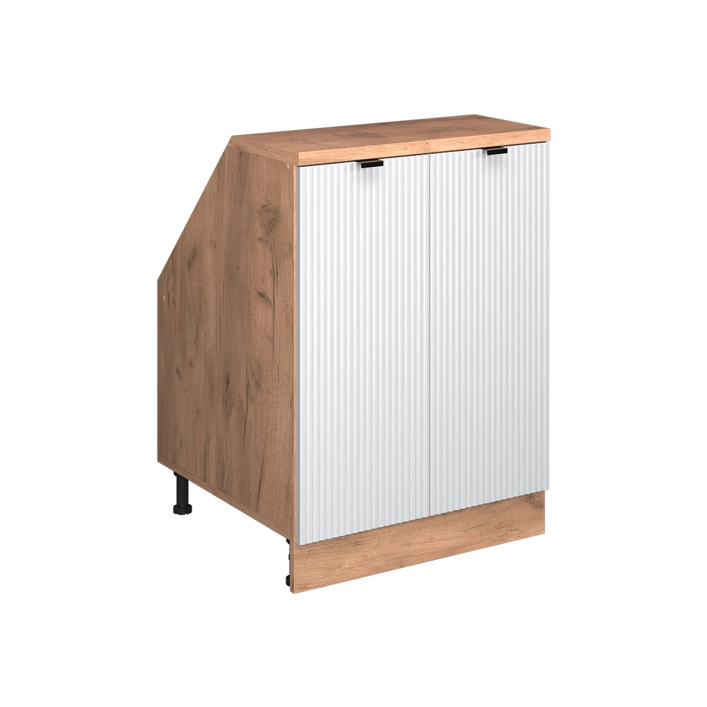 Mobile cucina sottotetto R-Line Ondulazione bianca/Rovere dorato 60 cm con 2 porte, carcassa 60 cm profondità Vicco