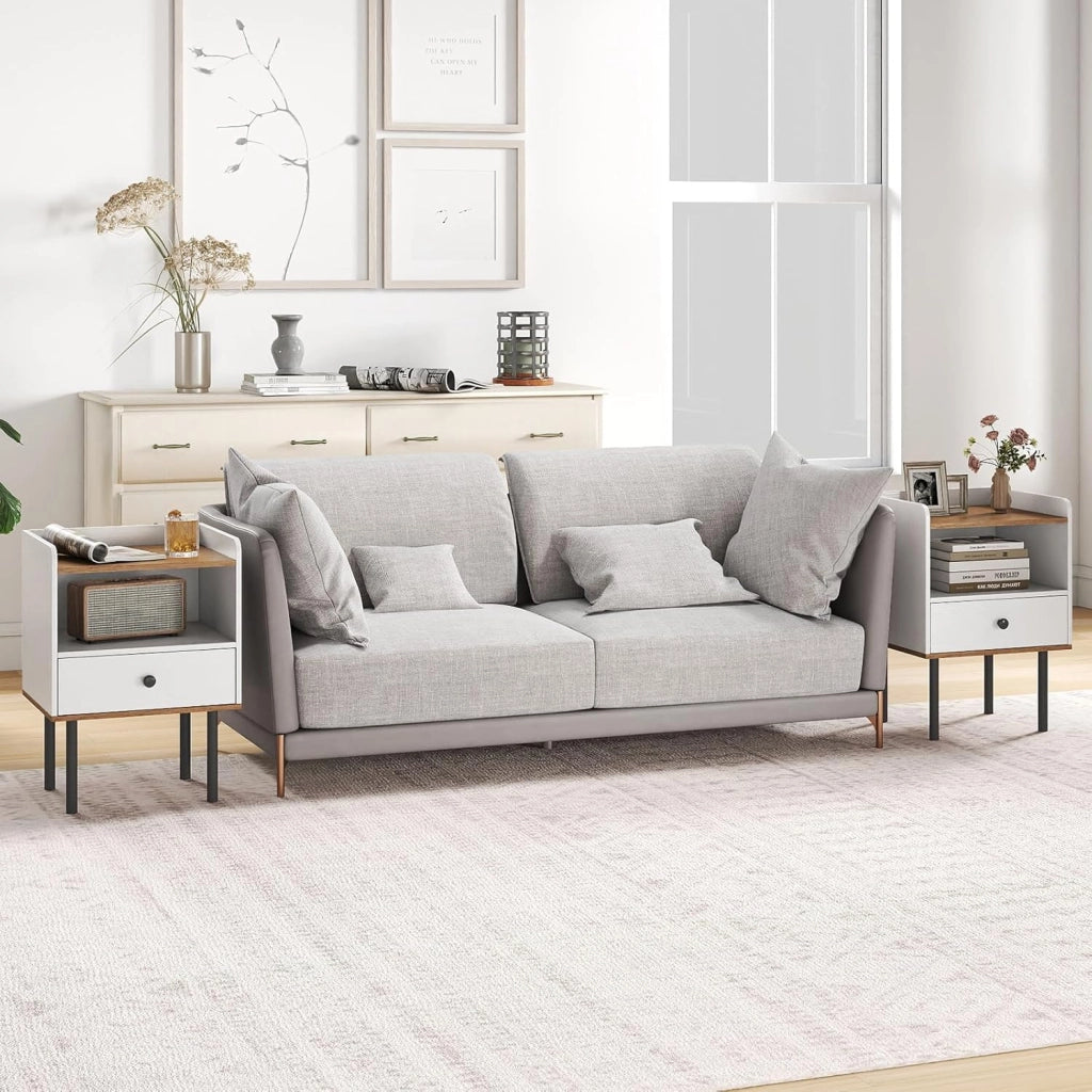 Set di 1/2 comodini, comodino con scomparto aperto e cassetto, stile moderno, gambe metalliche, 40,5 x 35 x 56 cm, tavolino ausiliario per camera da letto, soggiorno (bianco)