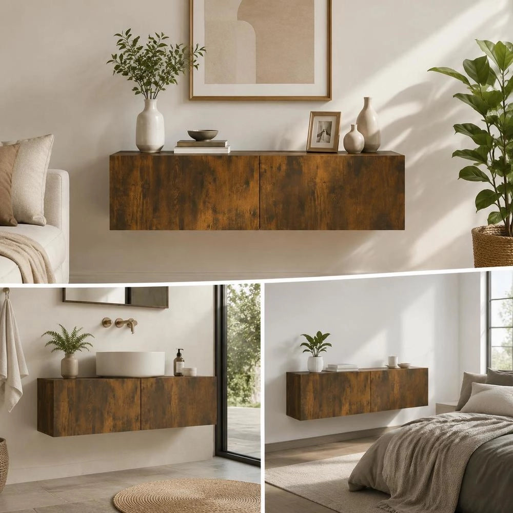 TV Wall Cabinet Smoked Oak 120x30x30 Cm Wood Material