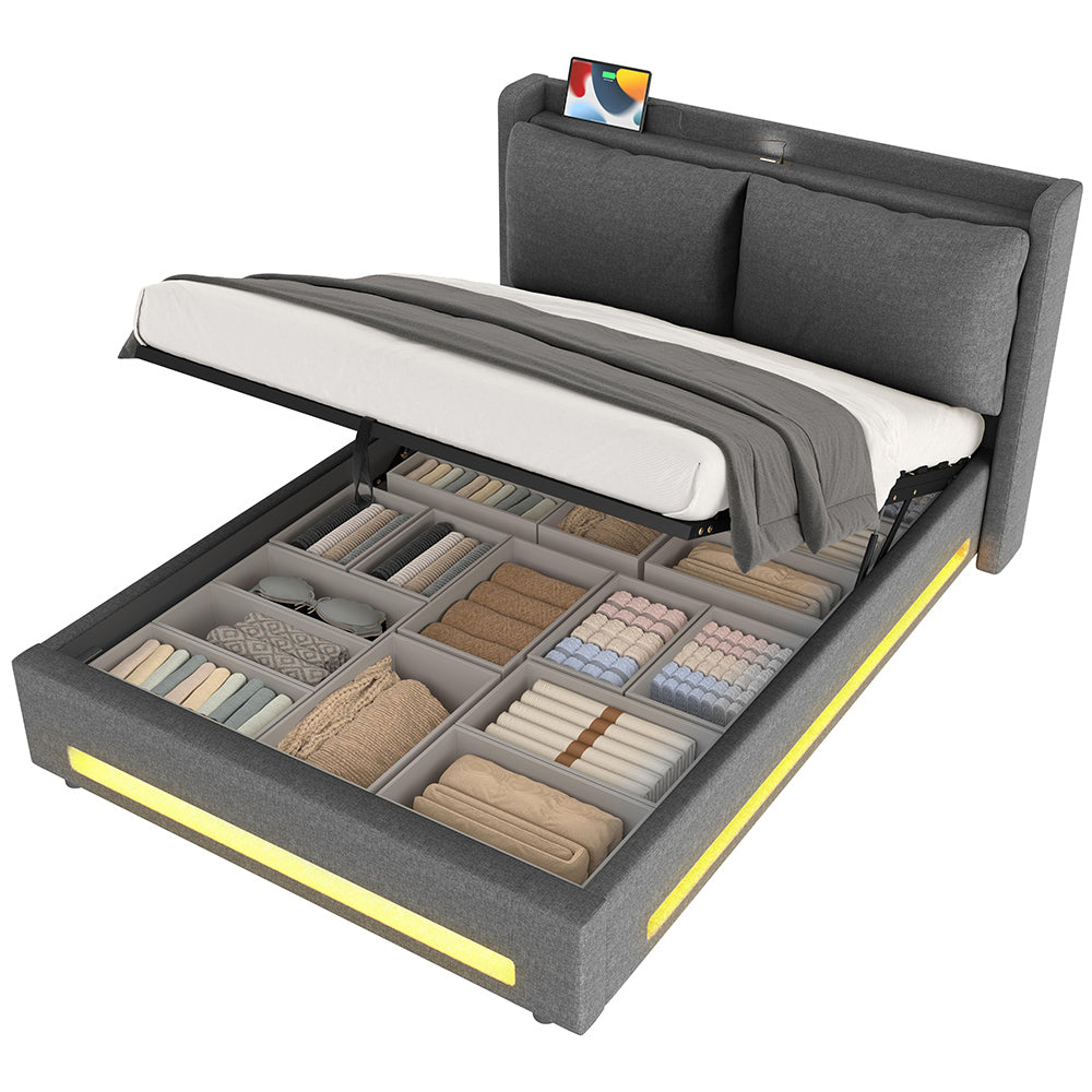 Letto a baldacchino 160x200cm - Xylo - velluto USB-C LED testiera imbottita