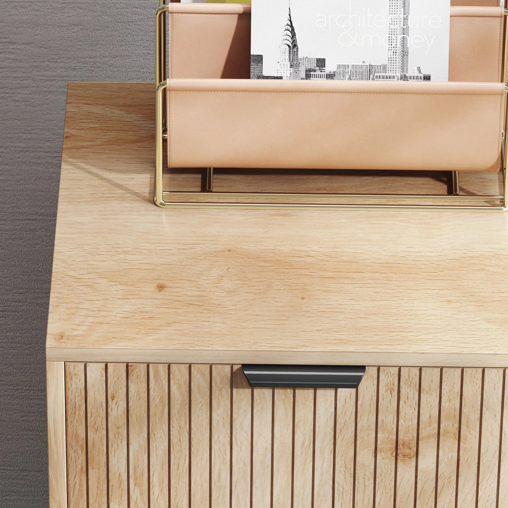 Madia Mobile Soggiorno Multiuso  78x40x77,5 cm Pannello a Doghe in Legno Rovere
