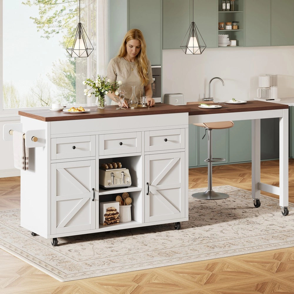 Tavolo da Pranzo Allungabile con Isola Cucina e Cassetti ¨C Xylo ¨C Bianco, 131.5-210 cm