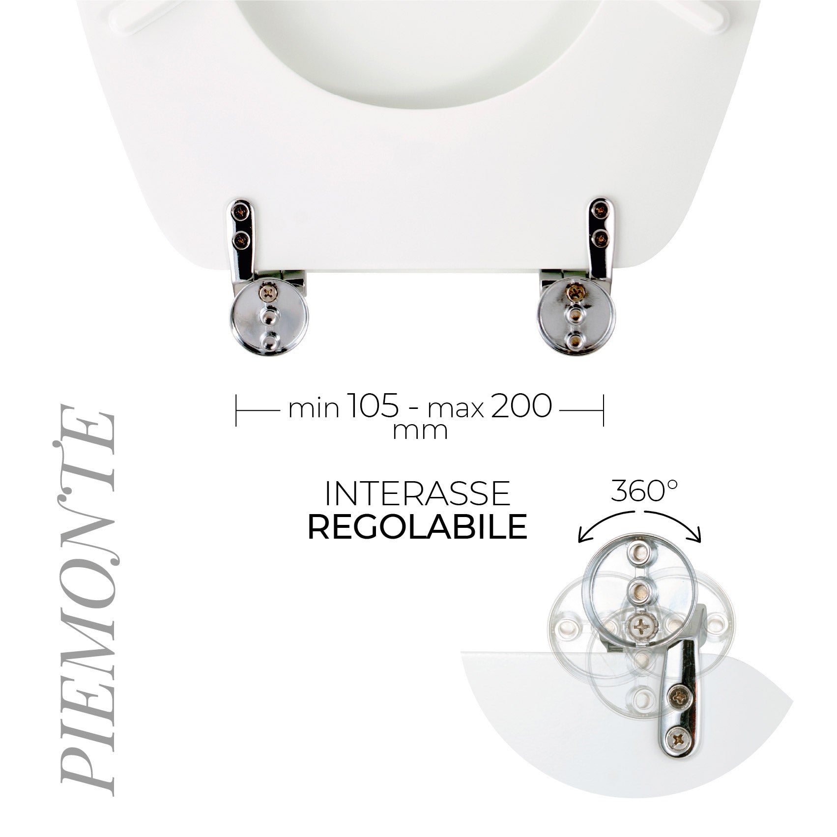 Copriwater Universale 37x43,6 cm in MDF Cerniere in Metallo Cromato Piemonte Bianco Lucido