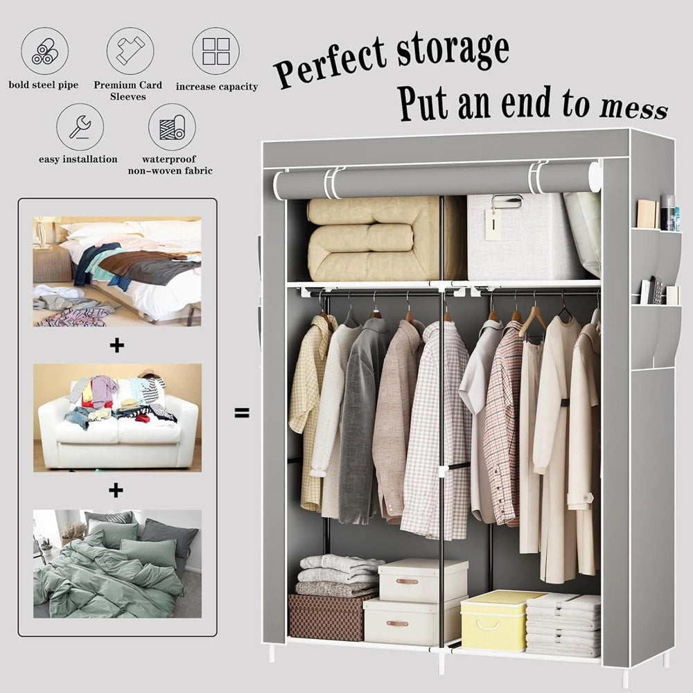 Trade Shop - Armadio Portatile In Tela Organizer Pieghevole Con Mensole 2 Binari Per Appendere Vestiti -