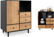 Credenza da Cucina con Ante e Cassetti, Mobile Cucina Dispensa con Gambe in Metallo, Mobile Buffet per Soggiorno, Sala da Pranzo, Corridoio, 80 x 45,5 x 97,5 cm (Nero)