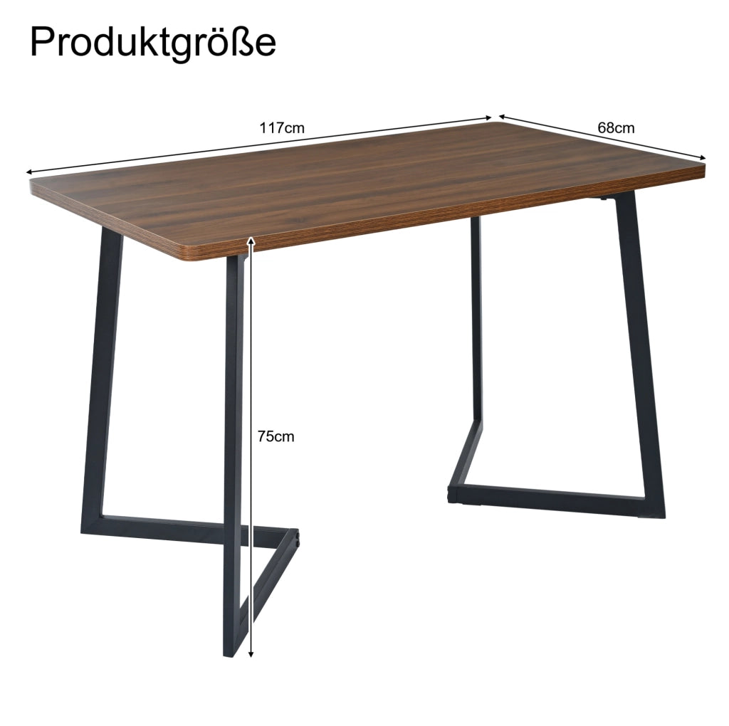 Tavolo da pranzo rettangolare 117x68 cm in MDF con gambe in metallo; nero e noce