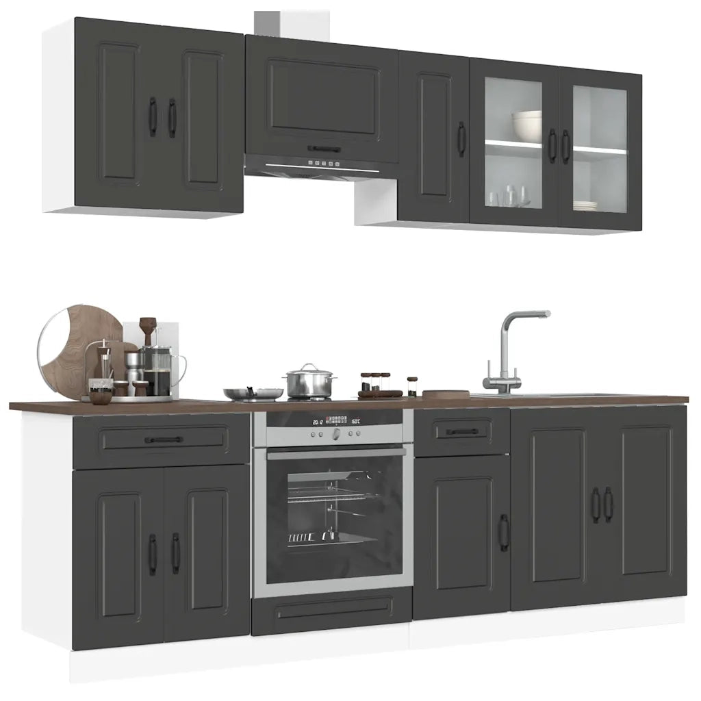 Set Mobili da Cucina 8 pz Kalmar Neri Legno Multistrato 3314822