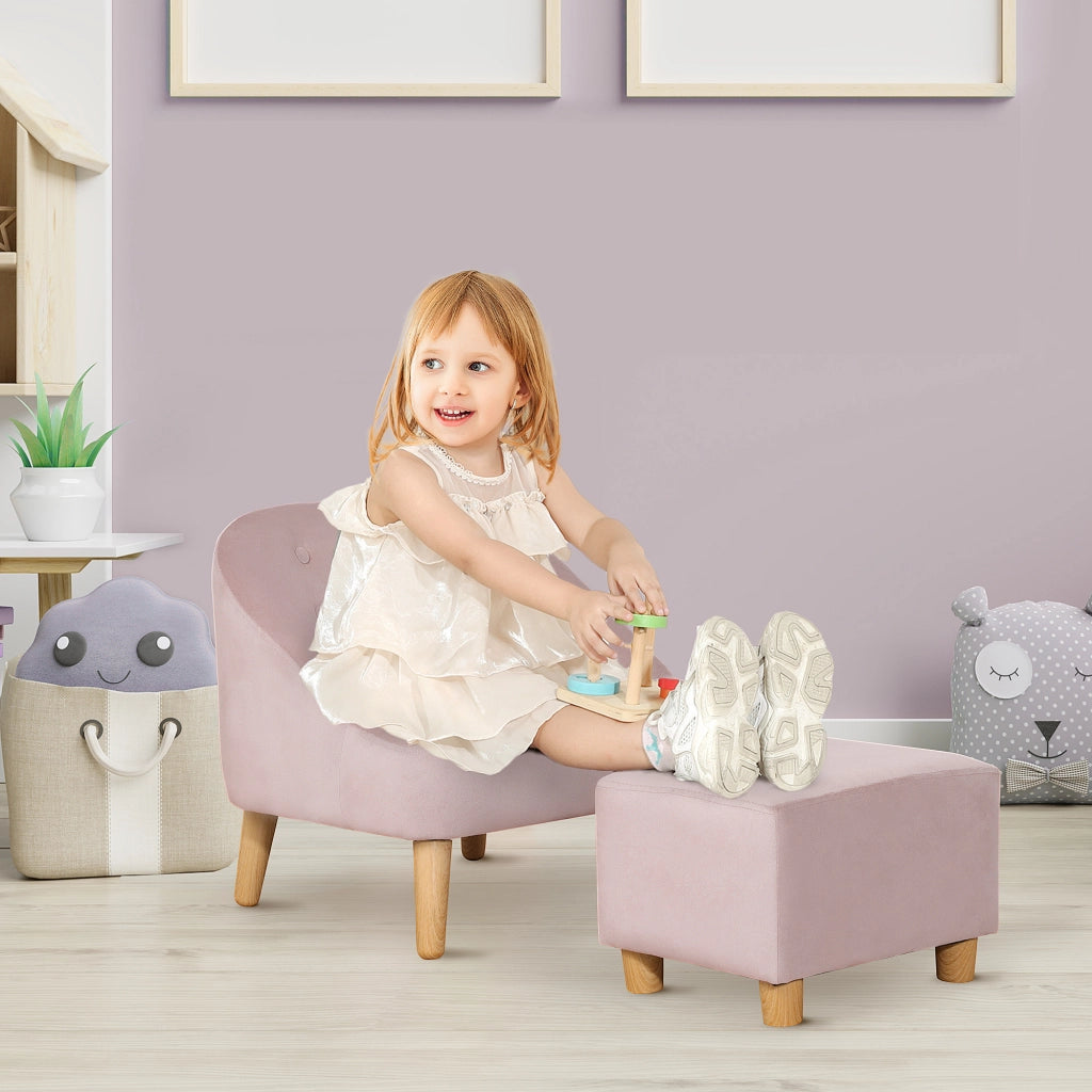 Poltrona per bambini con poggiapiedi ¨C Xylo ¨C tessuto velluto rosa 51x51x50 cm 3-5 anni