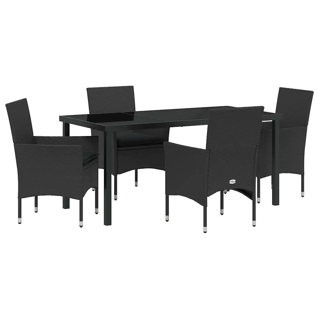 Set da Pranzo per Giardino con cuscino 5 pcs Nero polyrattan