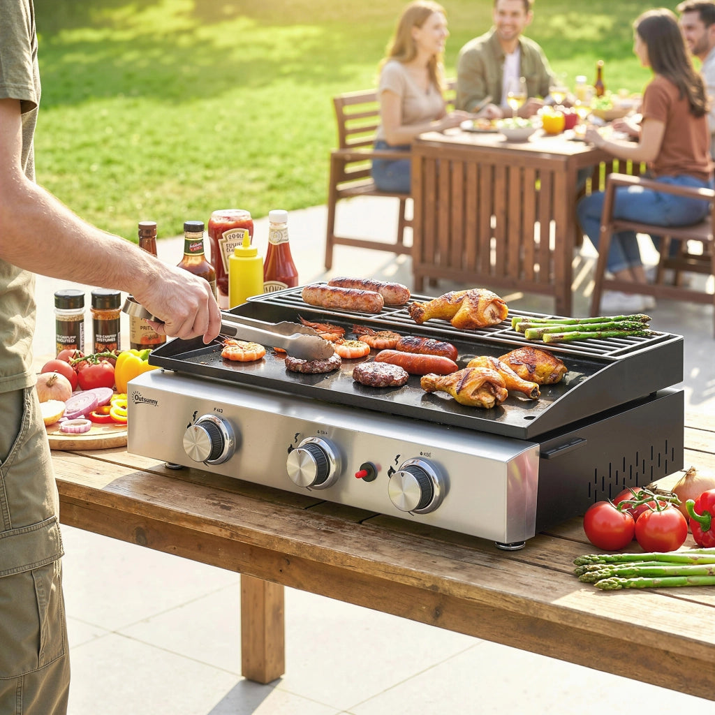 Barbecue a Gas 3 Bruciatori ¨C Xylo ¨C Acciaio Inox con Piastra Smaltata 62x44x21cm Nero