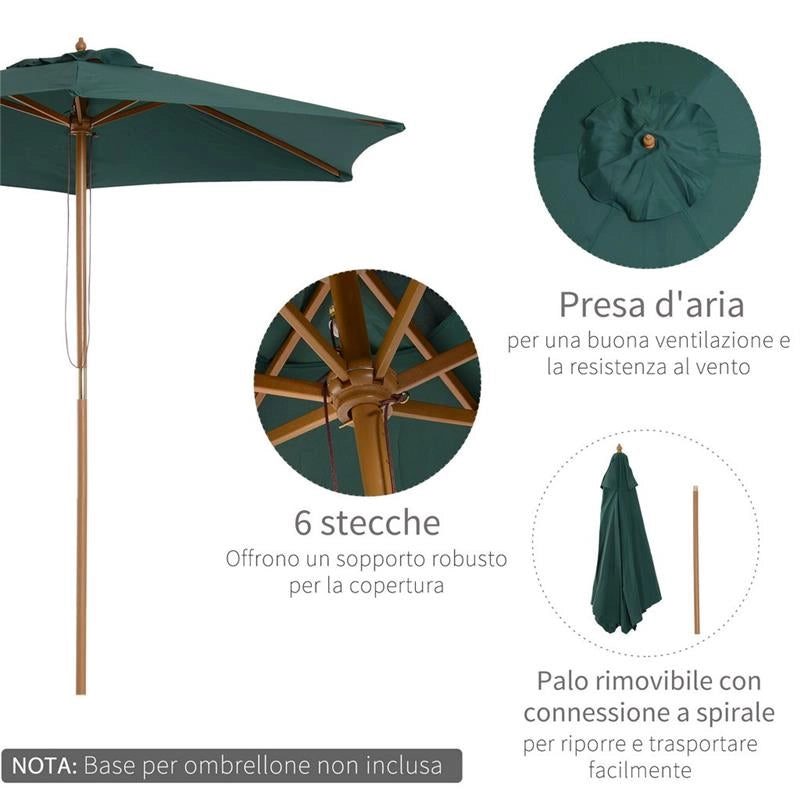 OMBRELLONE DA GIARDINO IN LEGNO E POLIESTERE 2.5 X 2.3 M VERDE