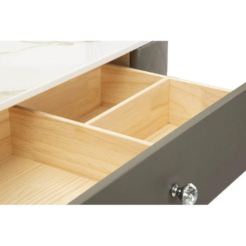 Toeletta Sharon Grigia Con Puff Gambe Argento cm 120x40x75 (misura Puff ø36x39)