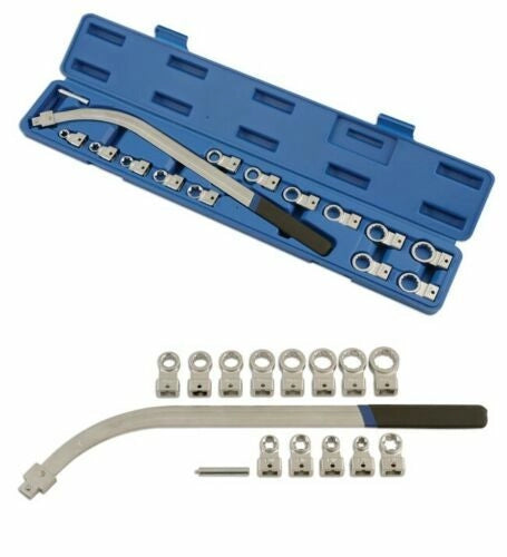 Chiave per puleggia/tendicinghia con adattatori intercambiabili set 15 pz