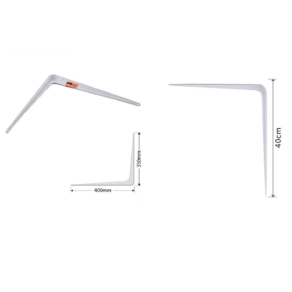 Trade Shop - Set 2pz Reggimensola Supporto Staffa Triangolo Mensola Metallo 40cm Bianca 91259 -