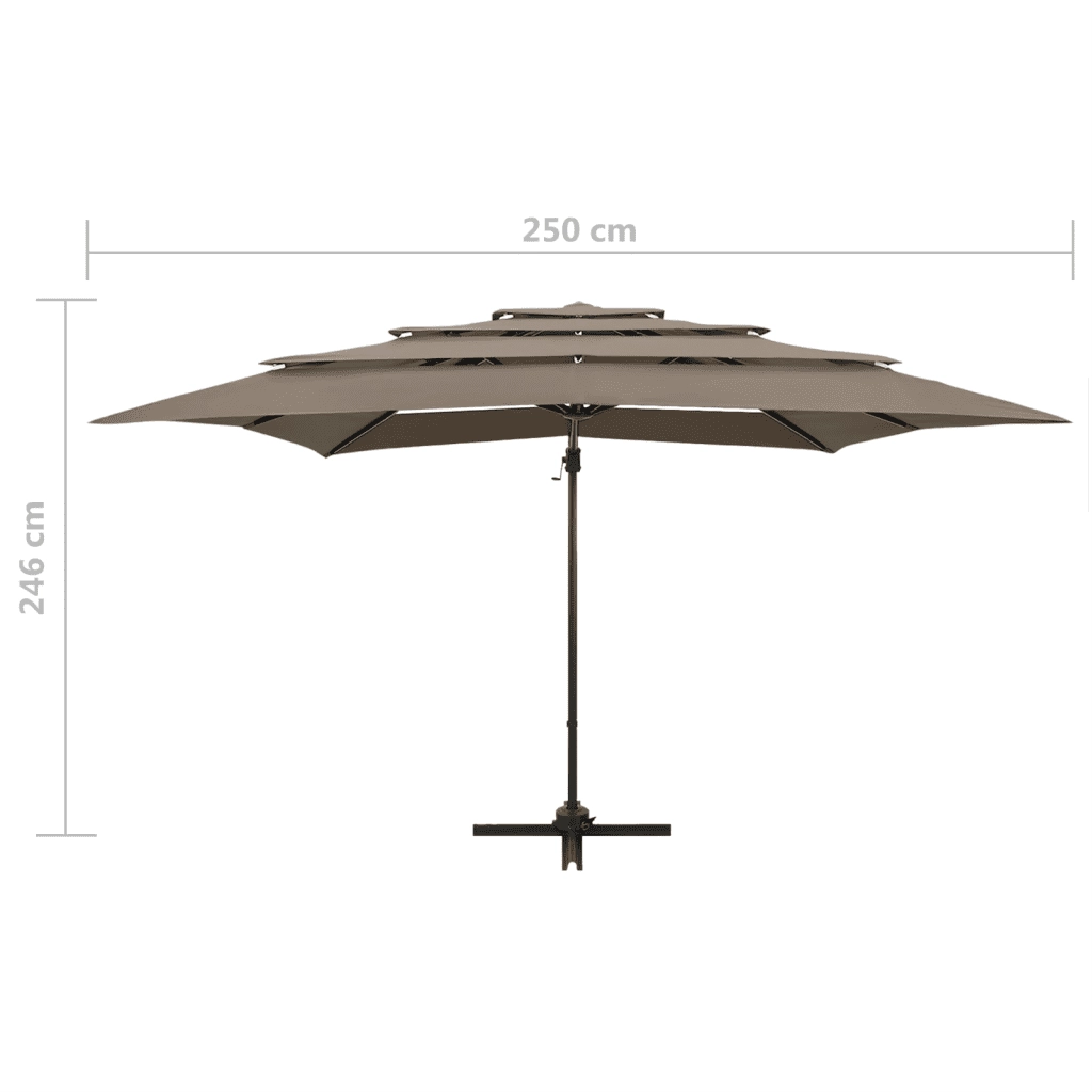 Ombrello | Parasolne a Sbalzo 4 Livelli Palo Alluminio 250x250 cm Tortora