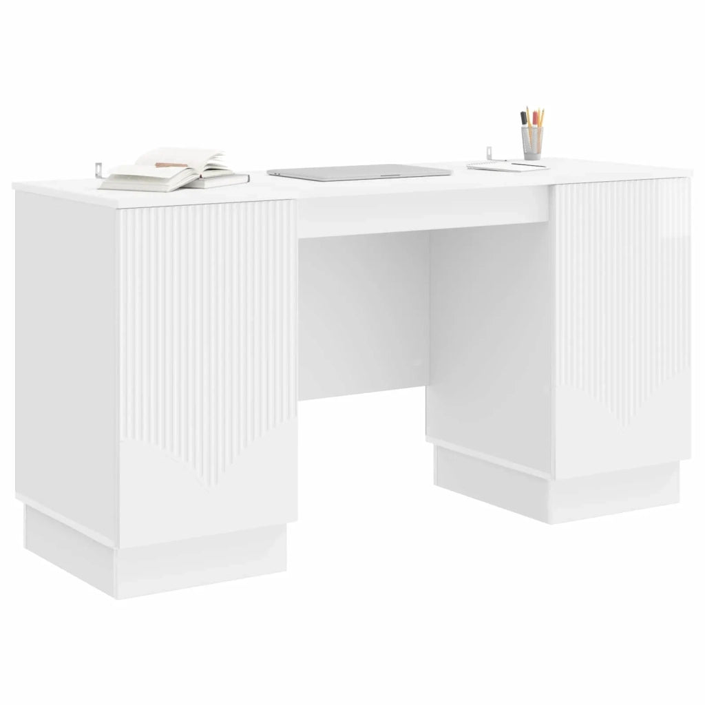 Scrivania Bianco Lucido 142,5 x 50 x 75 cm Legno ingegnerizzato
