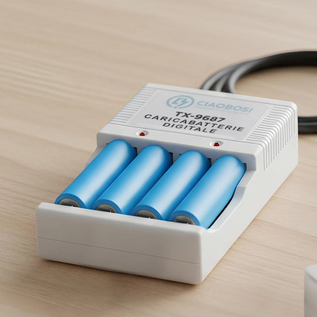 Caricabatterie digitale AA e AAA a 4 canali Presa 220V AC 130mA Grigio Avizar