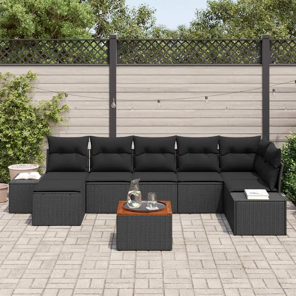 Set Divano da Giardino con cuscino 8 pcs Nero polyrattan 3347989