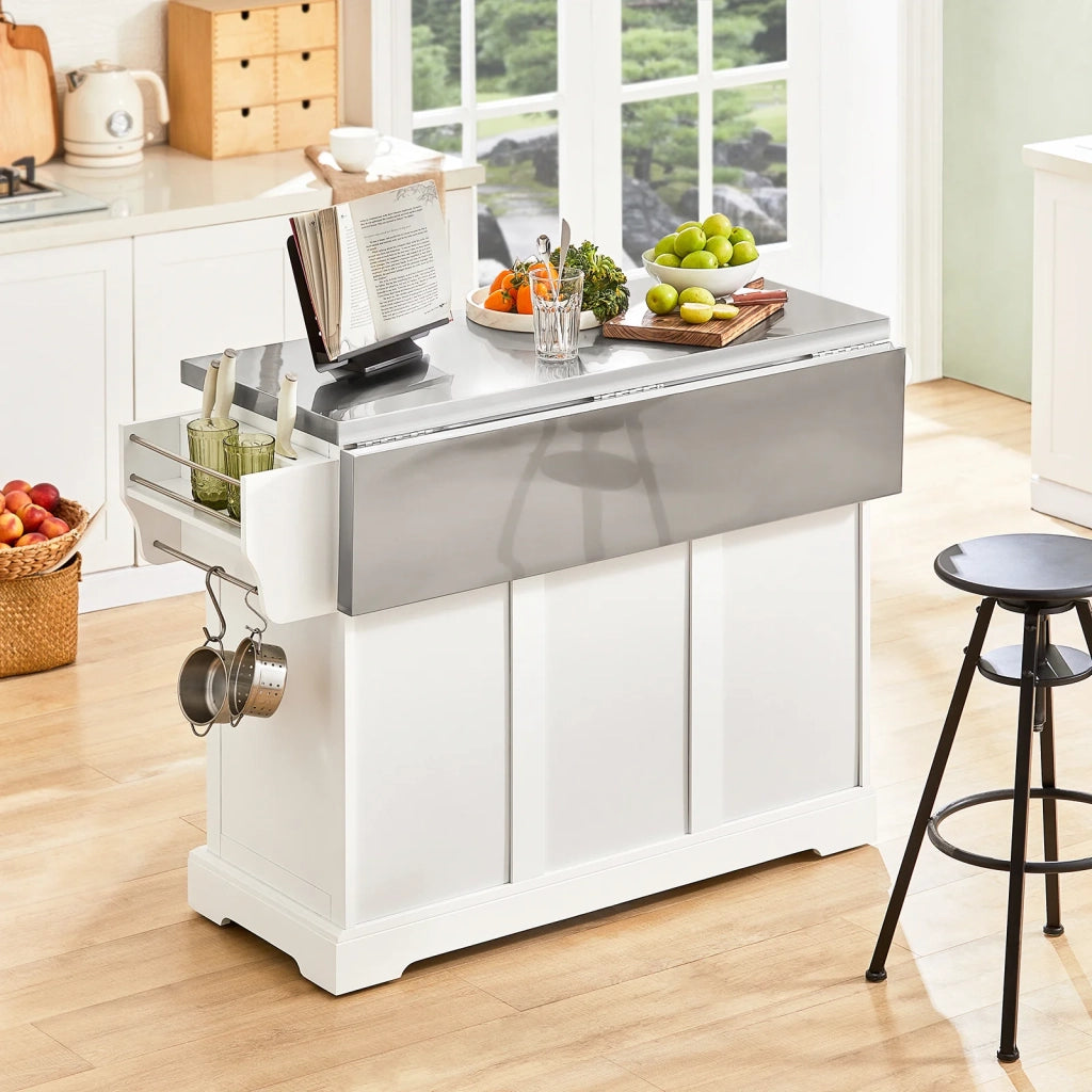 Carrello Cucina Mobile Cucina Bianco Con Route Credenza Cucina Piano in Acciaio FKW41-ST