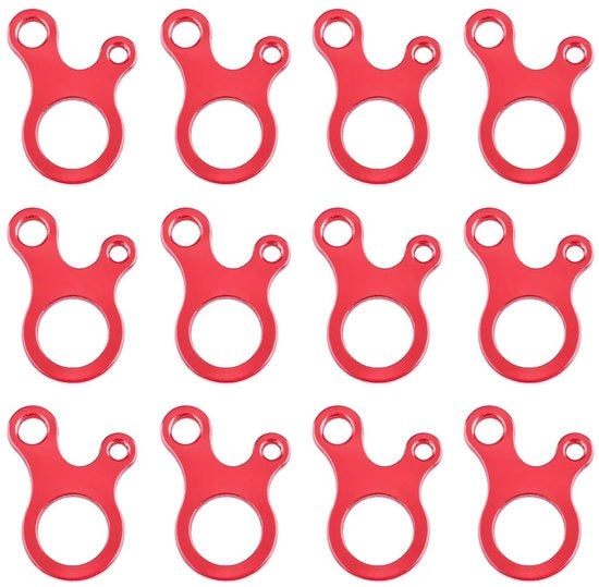 Ferramenta per stiro a forma rettangolare - 12 pezzi - Alluminio - Spillo regolabile - Accessorio esterno - Rosso fuoco - 3,4 x 5 cm