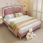 Letto Imbottito Matrimoniale LED con Testiera Regolabile ¨C MINIMAL ¨C Velluto Rosa 140x200