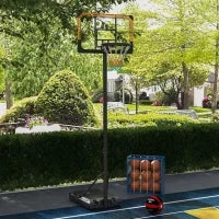 Canestro Basket a 6 Altezze Regolabili con Base Riempibile e Rotelle, in PE, Acciaio e Poliestere, Nero