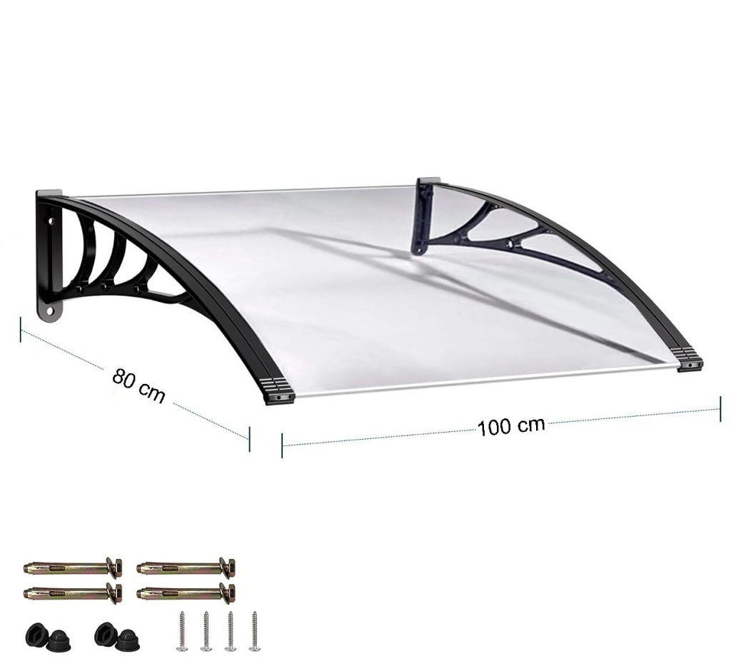 Pensilina Tettoia 100x80 Cm Esterno Porta Ingresso Trasparente Modulare Tetto Copertura Policarbonato
