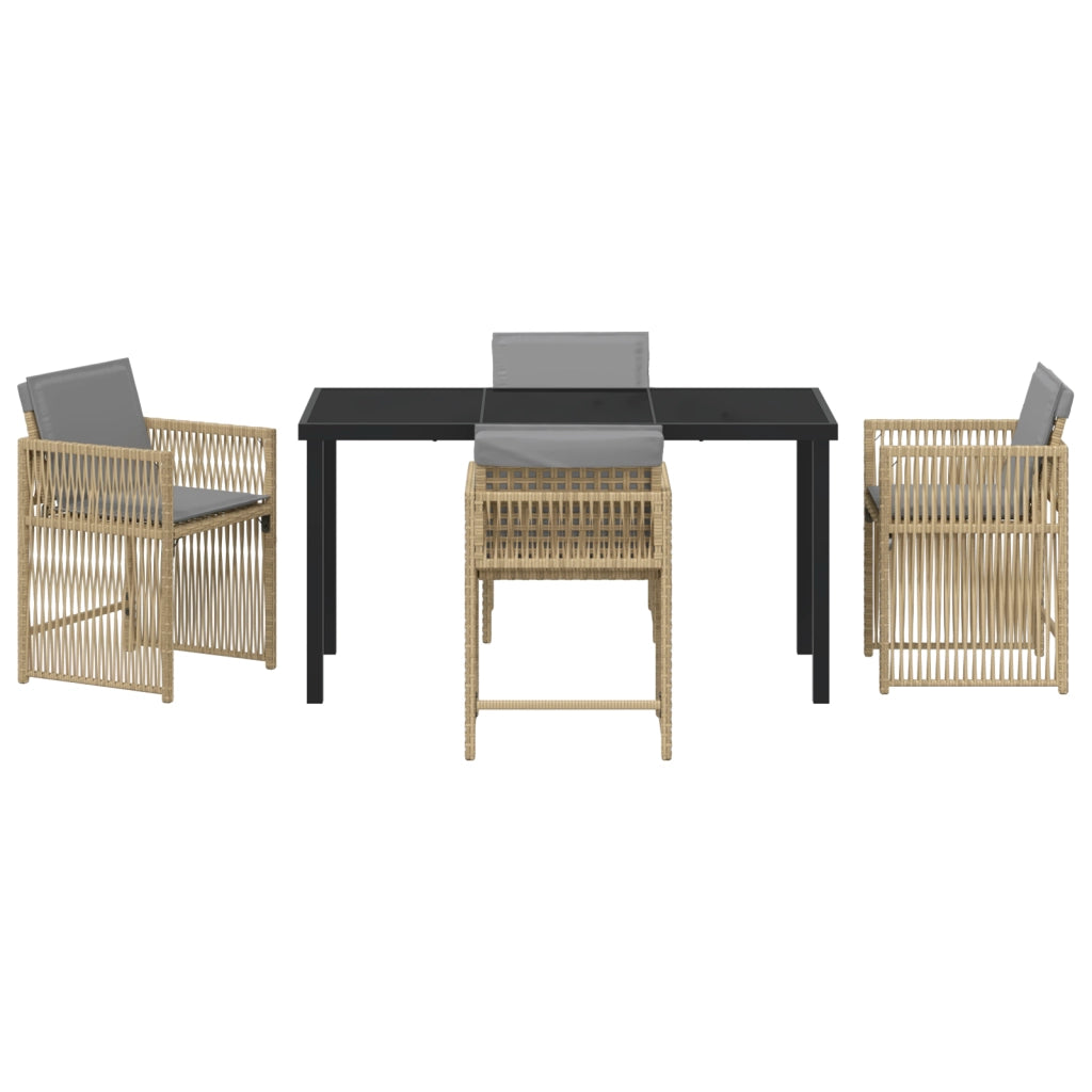 Set da Pranzo da Giardino 5 Pezzi con Cuscini Beige Rattan Polimerico