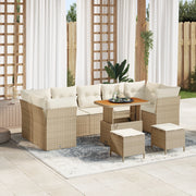 Set Divano da Giardino 10 Pezzi con Cuscini Beige Polirattan Acacia