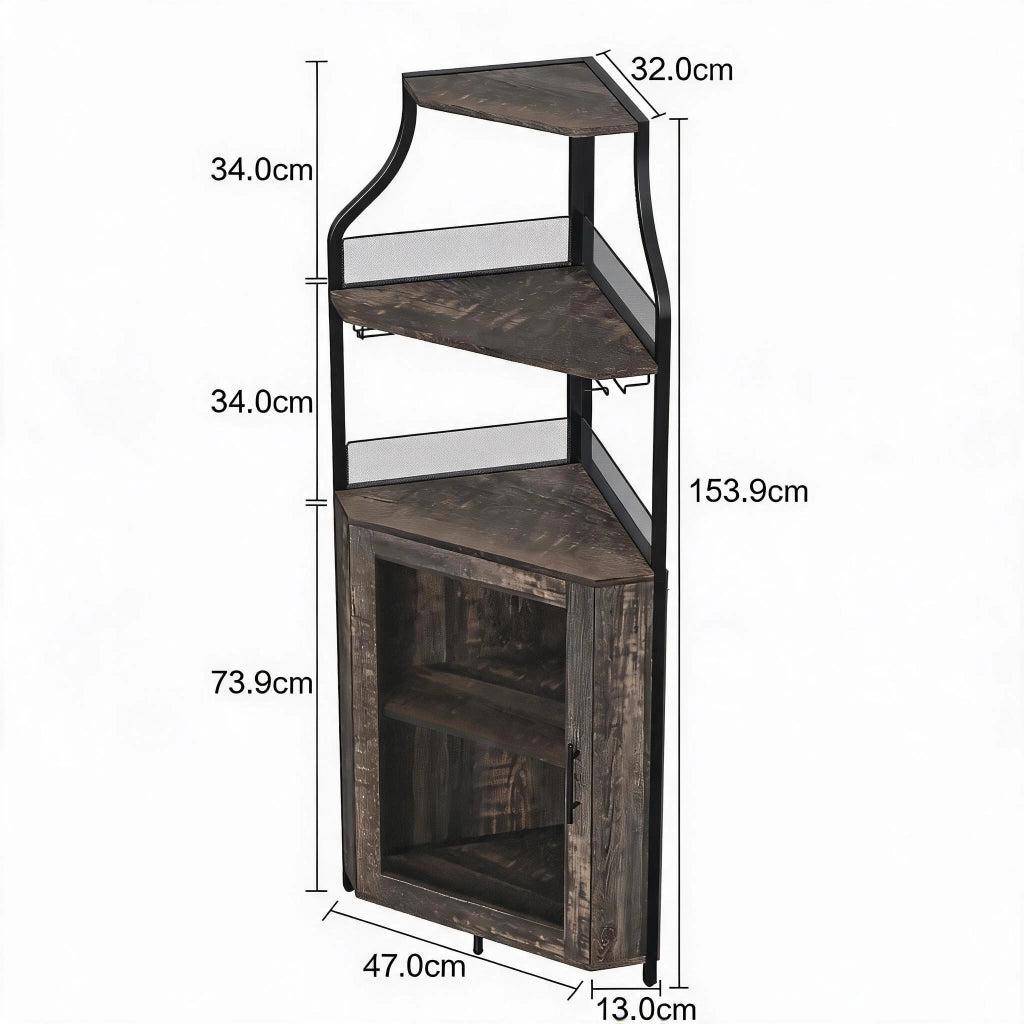 Mobile Bar Angolare Portabottiglie Marrone Bruciato in Metallo e MDF, 154cm