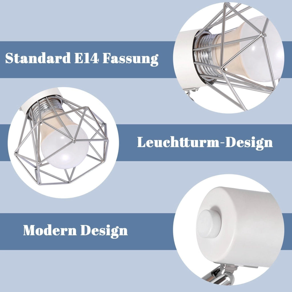 ZMH Lampada da soffitto 3 luci retrò rotanti metallo bianco E14 per soggiorni uffici corridoi