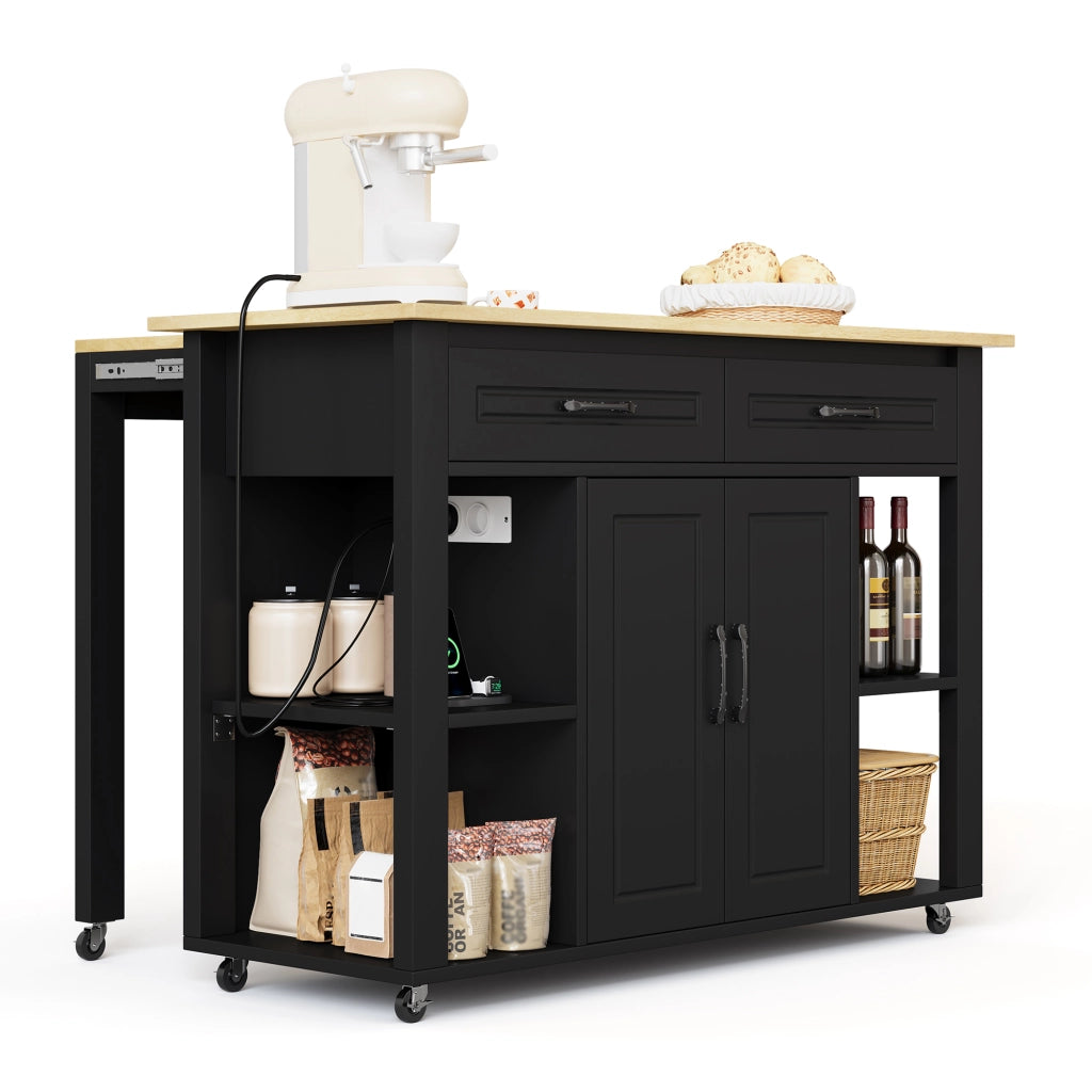 Isola cucina estraibile - Zephmum - 120 cm - Con bar, prese, 2 cassetti