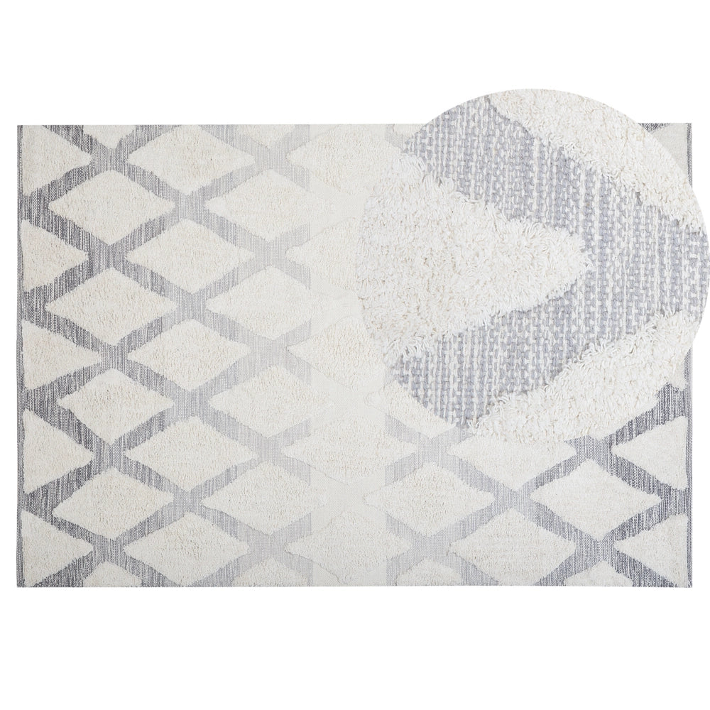 Tappeto da Zona Beige Cotone Intrecciato a mano pelo lungo 140 x 200 cm Moderno