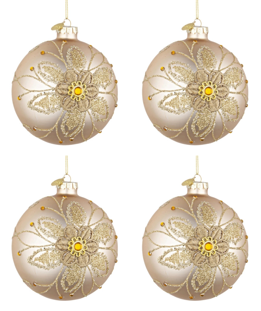 Palline di Natale in Vetro Champagne Oro a Fiori Addobbi Decorazioni Albero Diametro: 100 mm