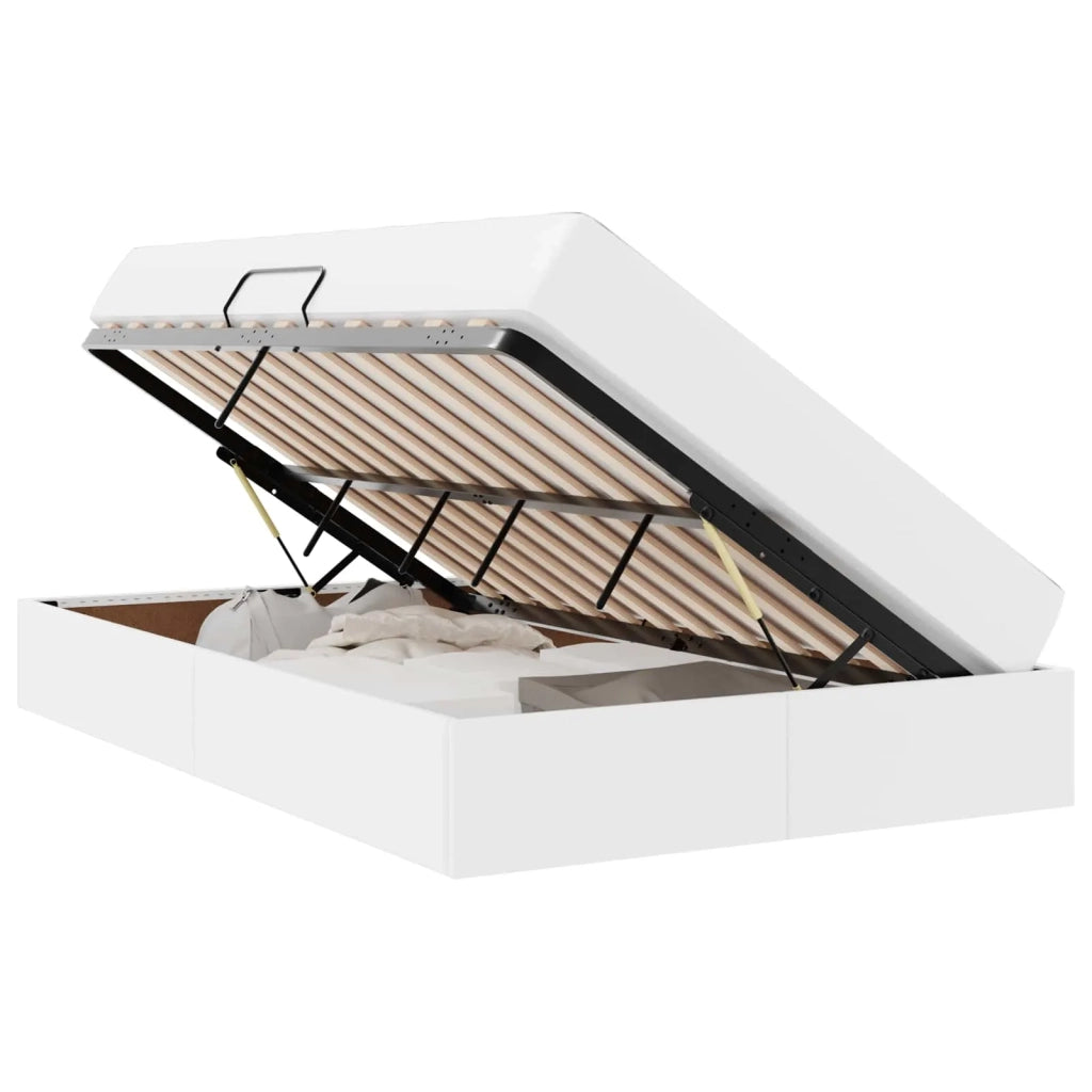 Letto con contenitore e materasso 2 pcs Bianco Pelle