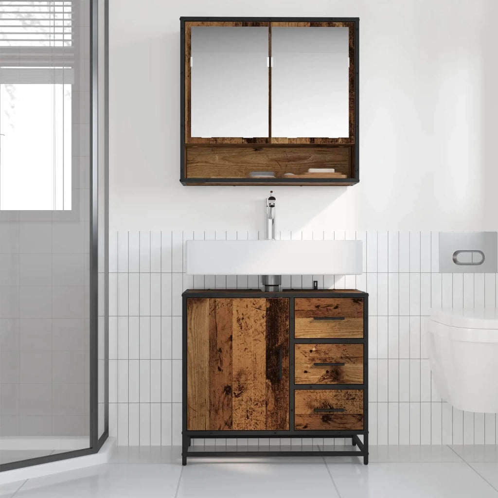 Set di mobili per il bagno con cassetto 2 pcs Legno vecchio