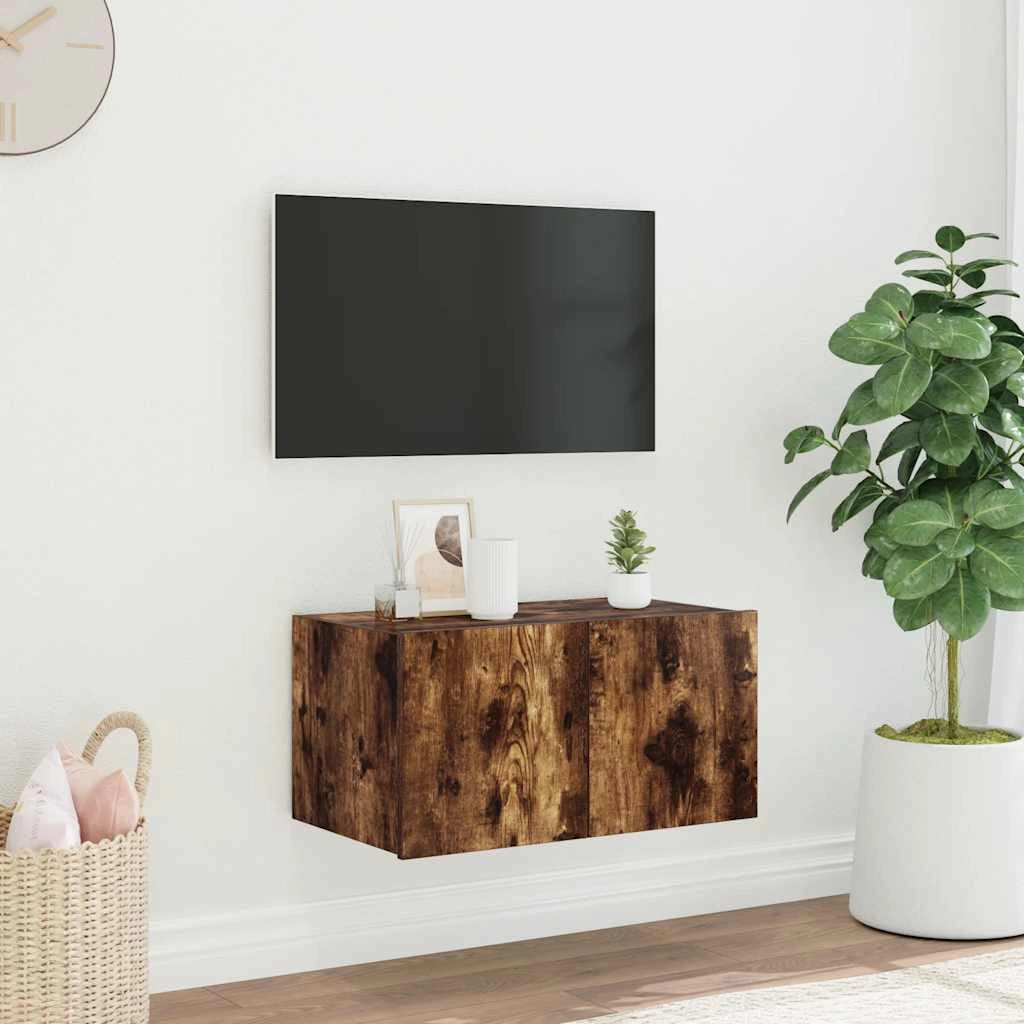 Mobile TV a Parete con Luci LED Rovere Fumo 60x35x31 cmcod mxl 86203