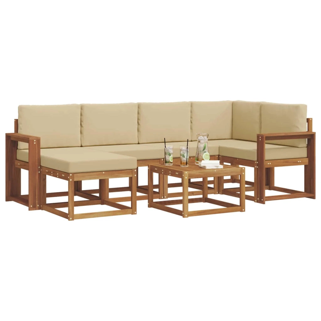 Set di divani da esterno con cuscino 7 pcs Naturale e Beige