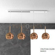SOSP. BIANCO RETTANGOLARE 4 LUCI VETRI TUTTI PICCOLO RAME 1155BI-S4 RP-RA